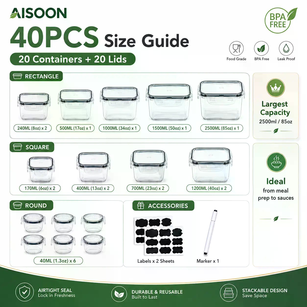 Juego de 40 Recipientes de Alm - Meal Prep Microwave reseña y precio